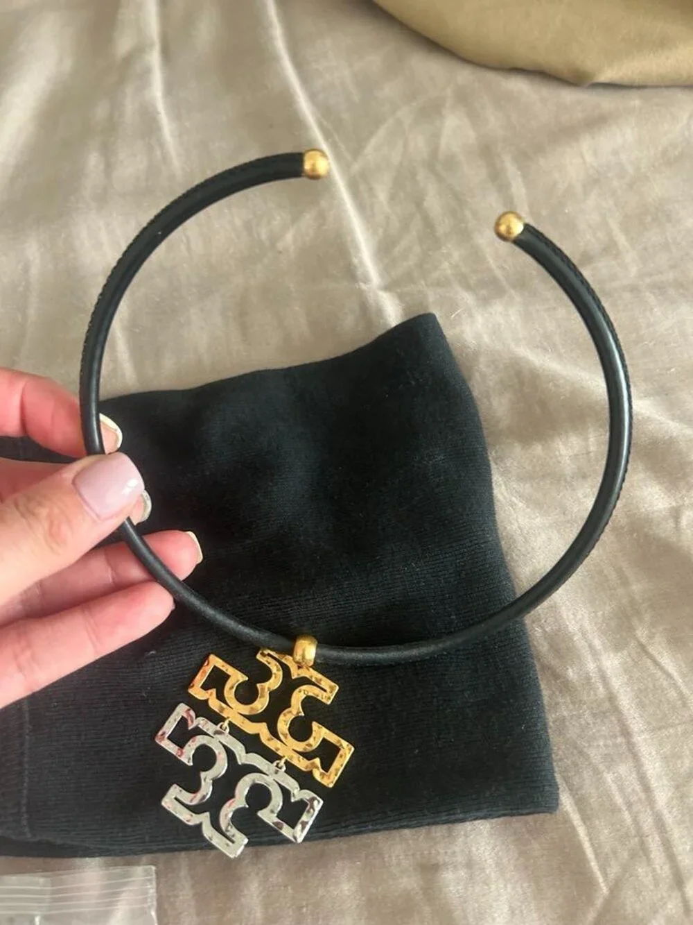 Tory Burch Brass Two-Tone Chocker Necklace